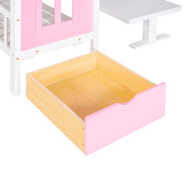 Full-Over-Full Bunk Bed with Changeable Table , Separable Bunk Bed Turn into Upper Bed and Down Desk