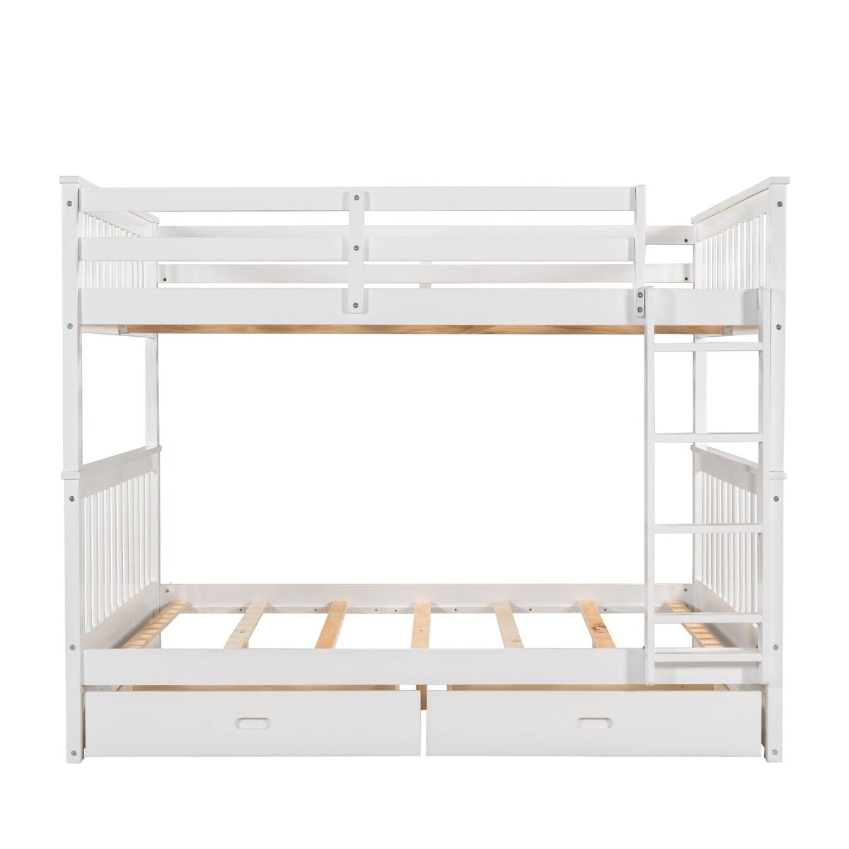 Full-Over-Full Bunk Bed with Ladders and Two Storage Drawers (White)