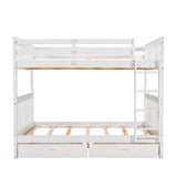 Full-Over-Full Bunk Bed with Ladders and Two Storage Drawers (White)