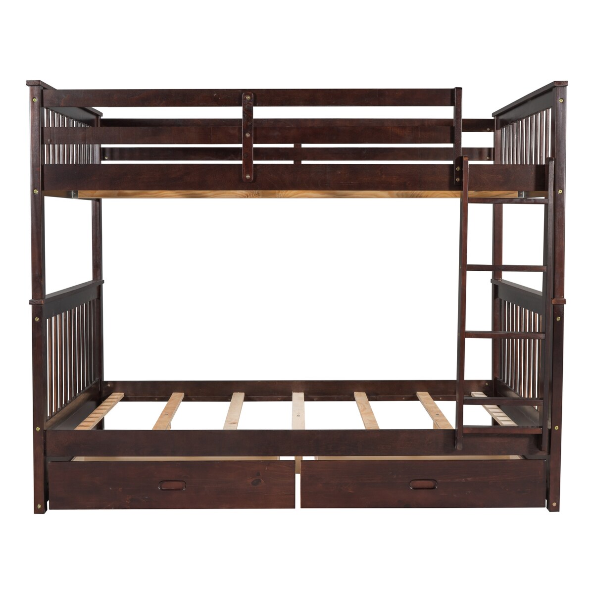 Full-Over-Full Bunk Bed with Ladders and Two Storage Drawers (White)