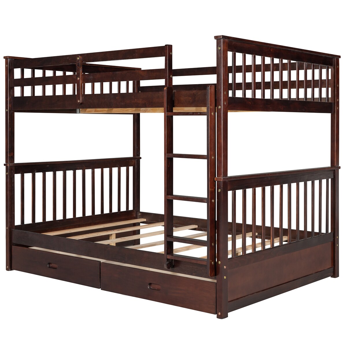 Full-Over-Full Bunk Bed with Ladders and Two Storage Drawers (White)