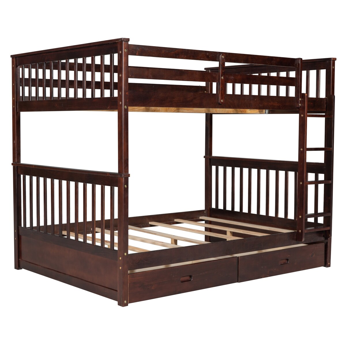 Full-Over-Full Bunk Bed with Ladders and Two Storage Drawers (White)