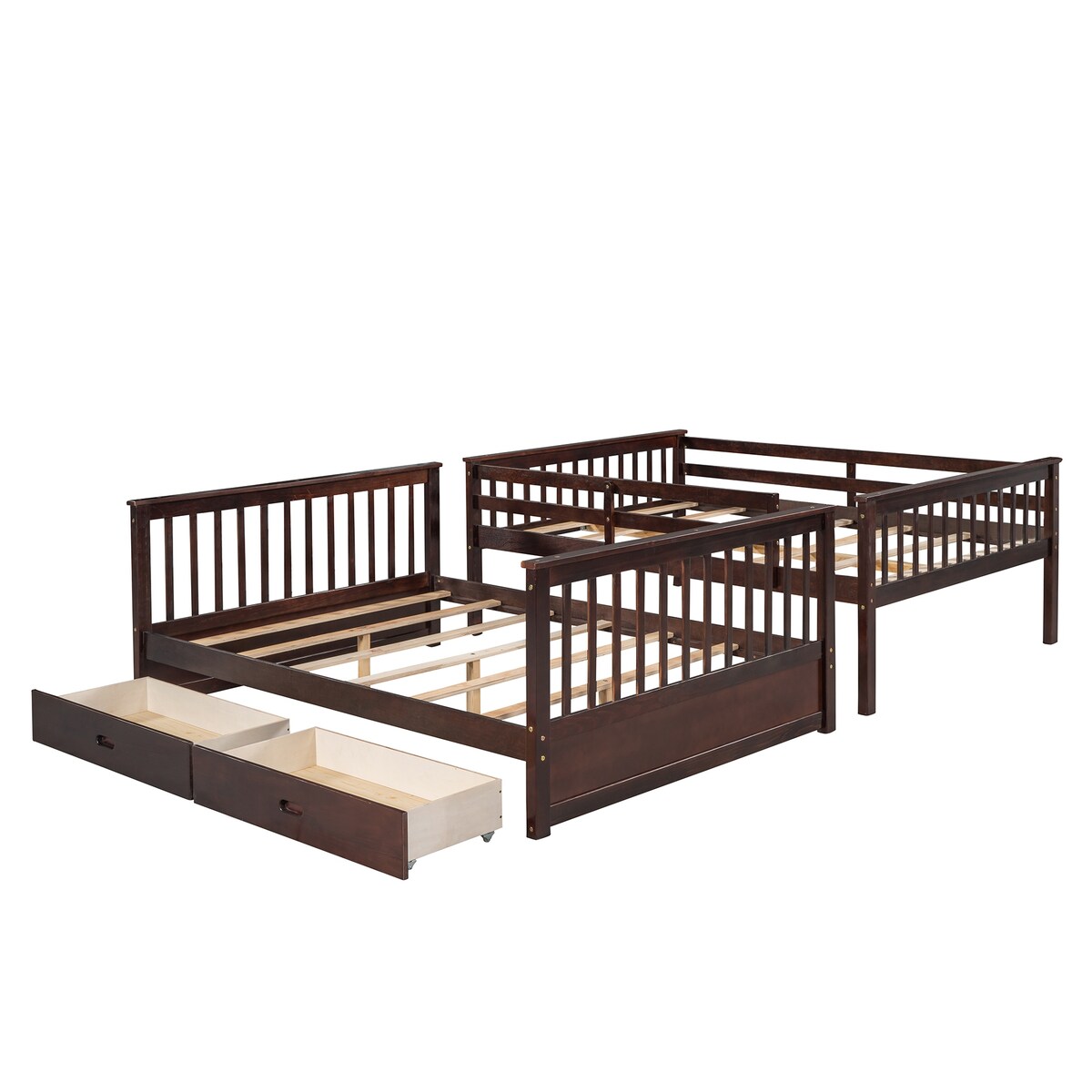 Full-Over-Full Bunk Bed with Ladders and Two Storage Drawers (White)