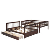 Full-Over-Full Bunk Bed with Ladders and Two Storage Drawers (White)