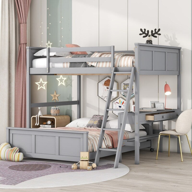 Full Over Full Bunk Bed with Storage Drawers and Built in Desk Solid W Overstock