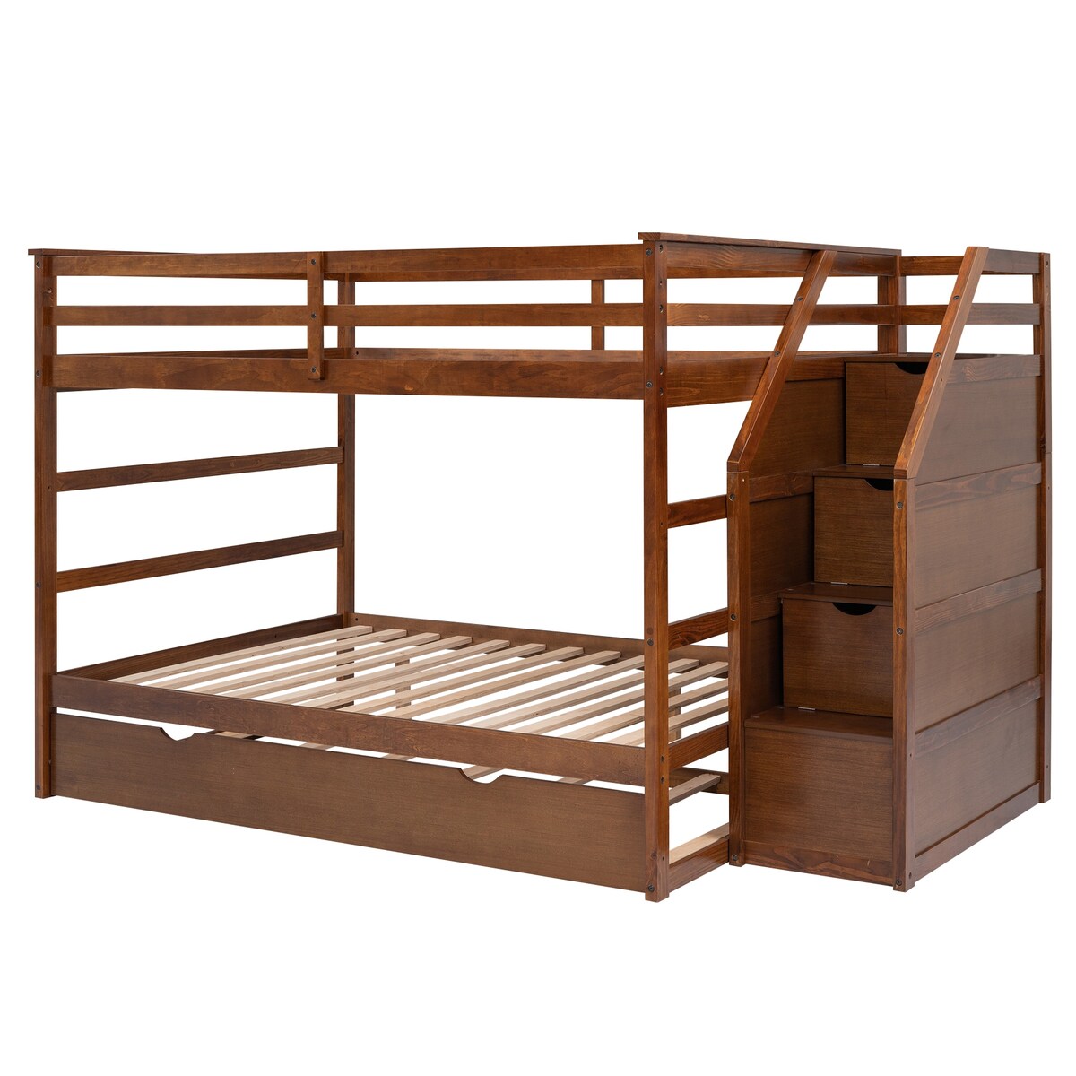 Full-Over-Full Bunk Bed with Trundle, 3 Storage Stairs