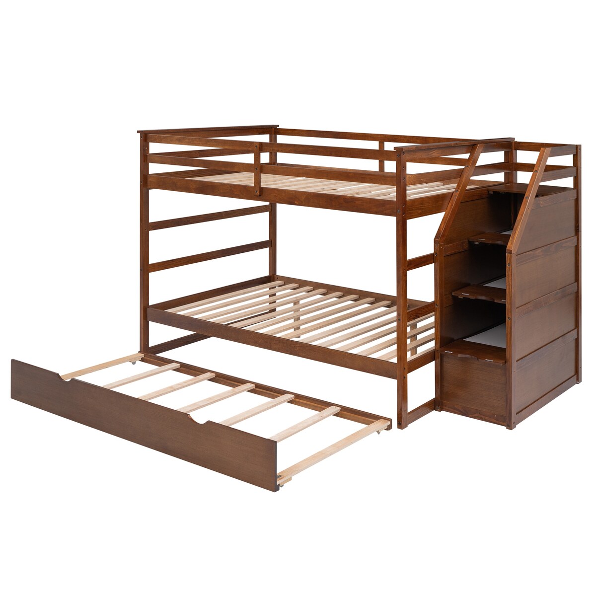 Full-Over-Full Bunk Bed with Trundle, 3 Storage Stairs