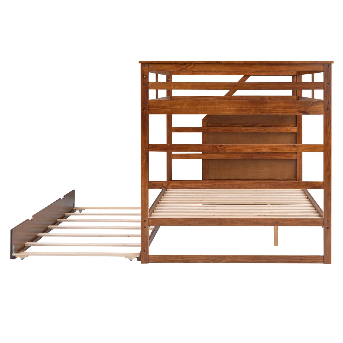 Full-Over-Full Bunk Bed with Trundle, 3 Storage Stairs