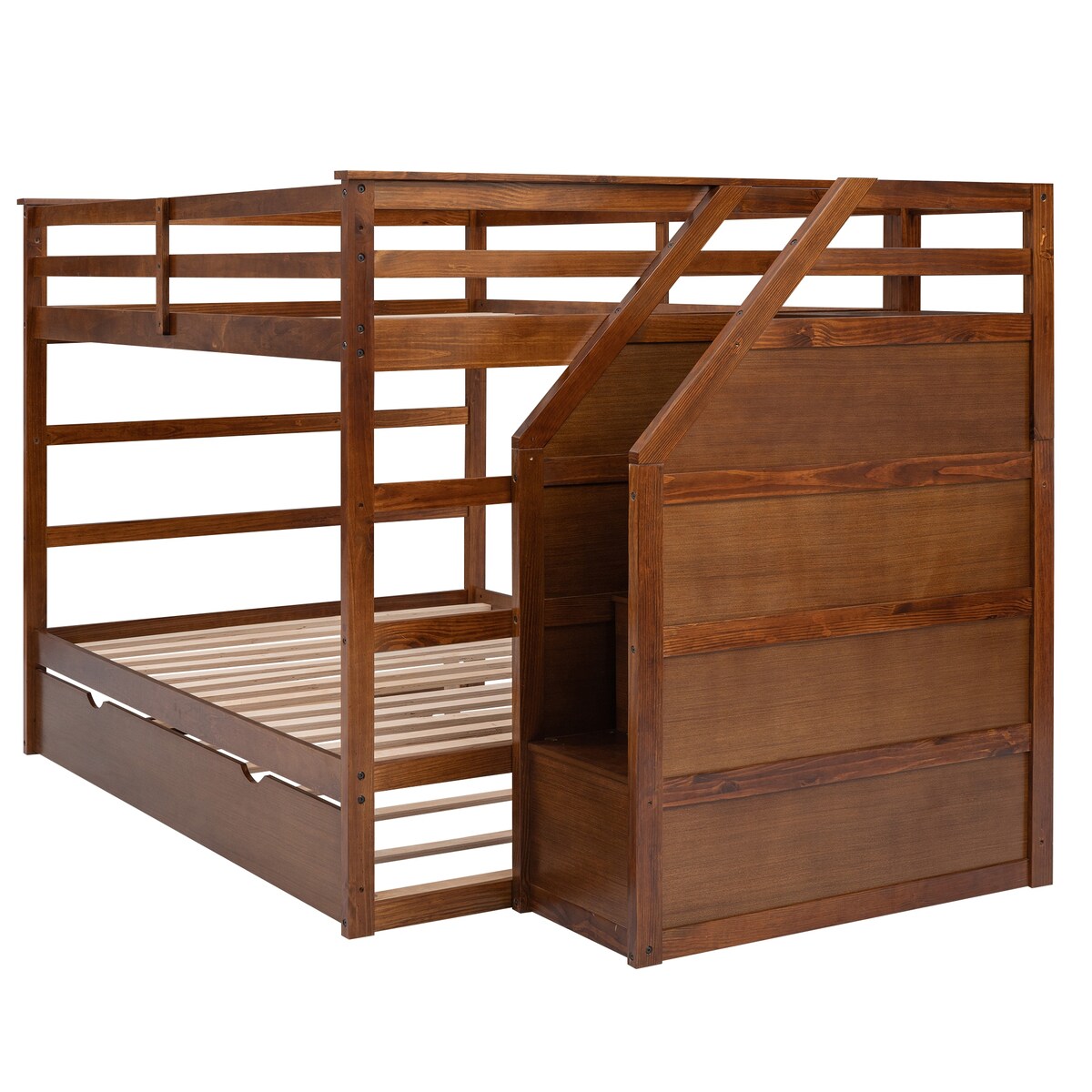 Full-Over-Full Bunk Bed with Trundle, 3 Storage Stairs