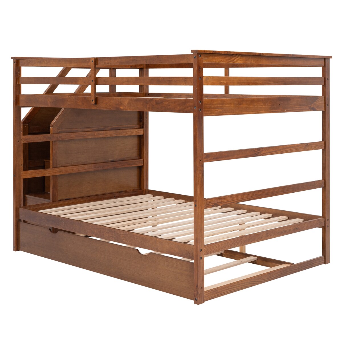 Full-Over-Full Bunk Bed with Trundle, 3 Storage Stairs