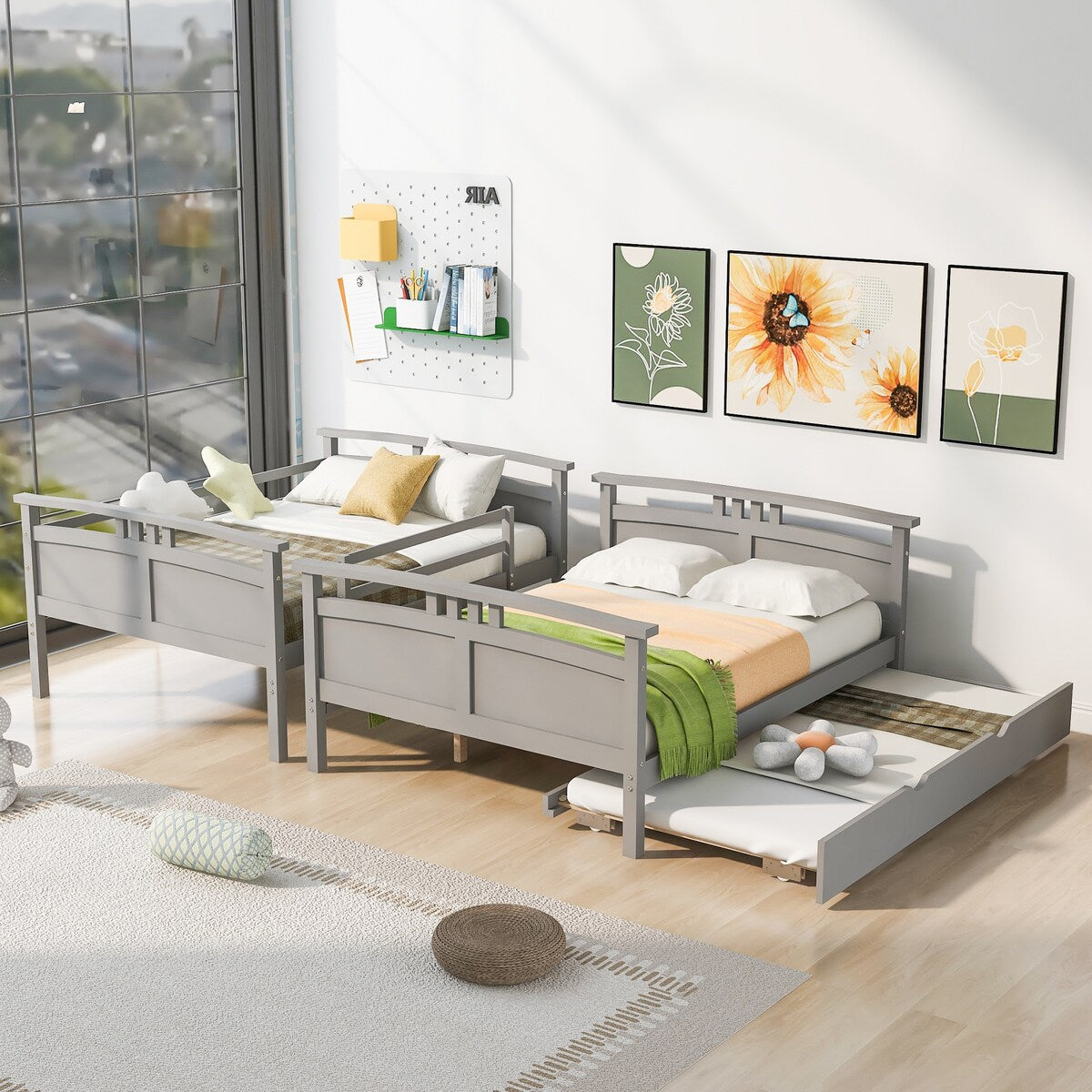 Full-Over-Full Bunk Bed with Twin size Trundle , Separable Bunk Bed for Bedroom