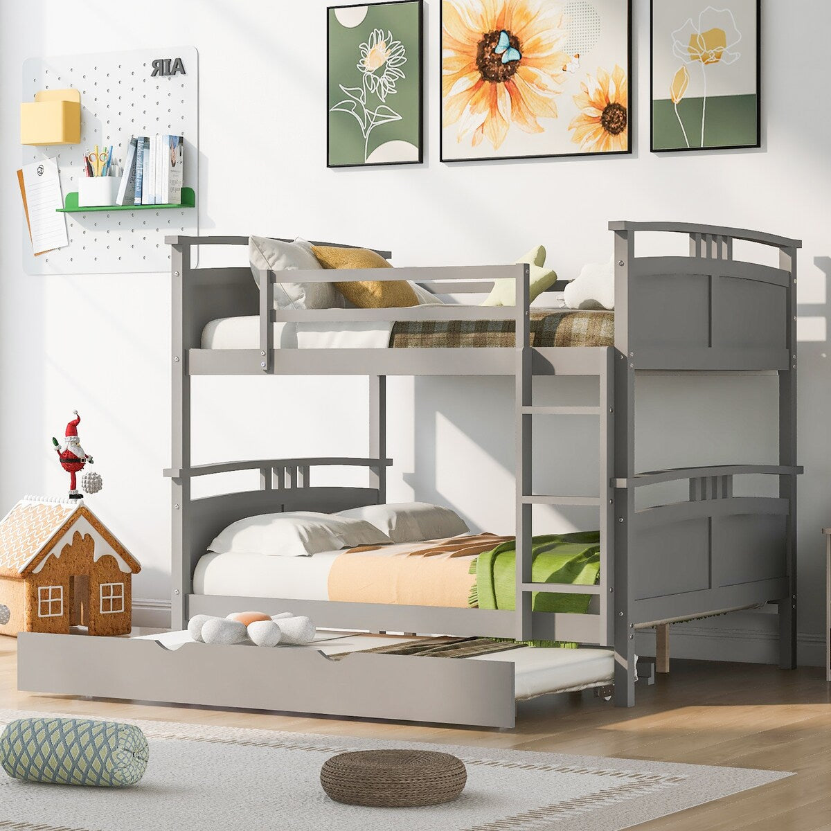 Full-Over-Full Bunk Bed with Twin size Trundle , Separable Bunk Bed for Bedroom