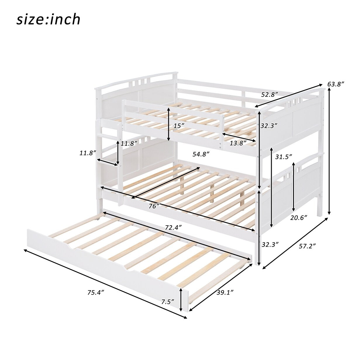Full-Over-Full Bunk Bed with Twin size Trundle , Separable Bunk Bed for Bedroom