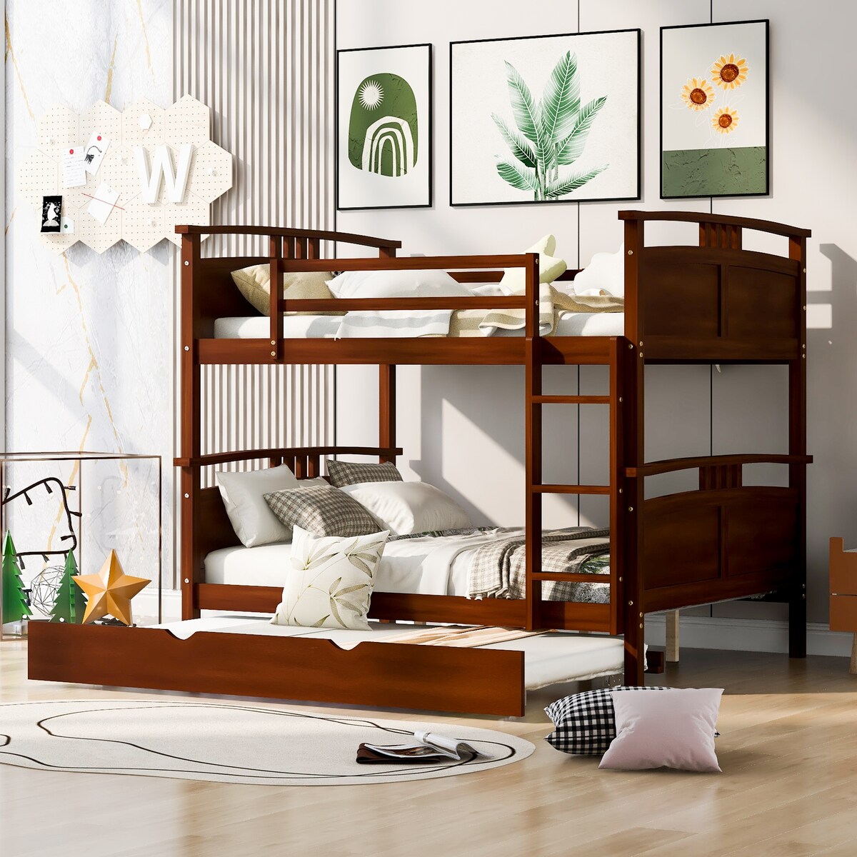 Full-Over-Full Bunk Bed with Twin size Trundle , Separable Bunk Bed for Bedroom
