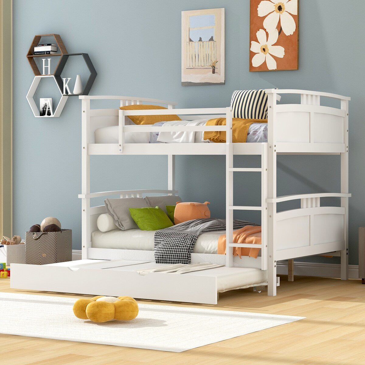 Full-Over-Full Bunk Bed with Twin size Trundle , Separable Bunk Bed for Bedroom