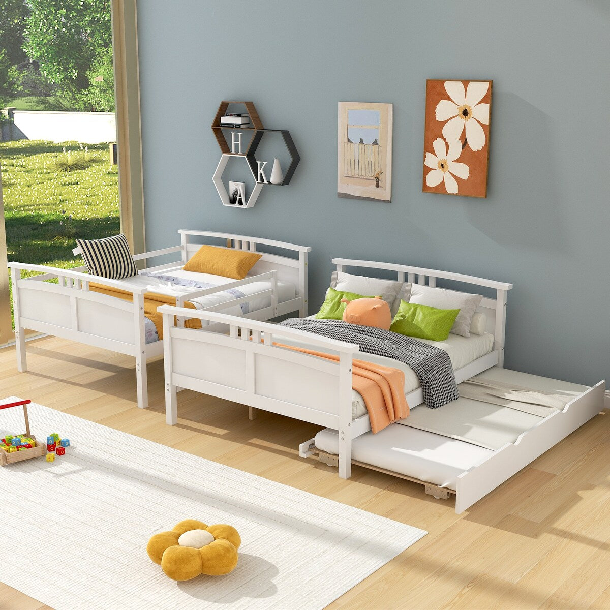 Full-Over-Full Bunk Bed with Twin size Trundle , Separable Bunk Bed for Bedroom