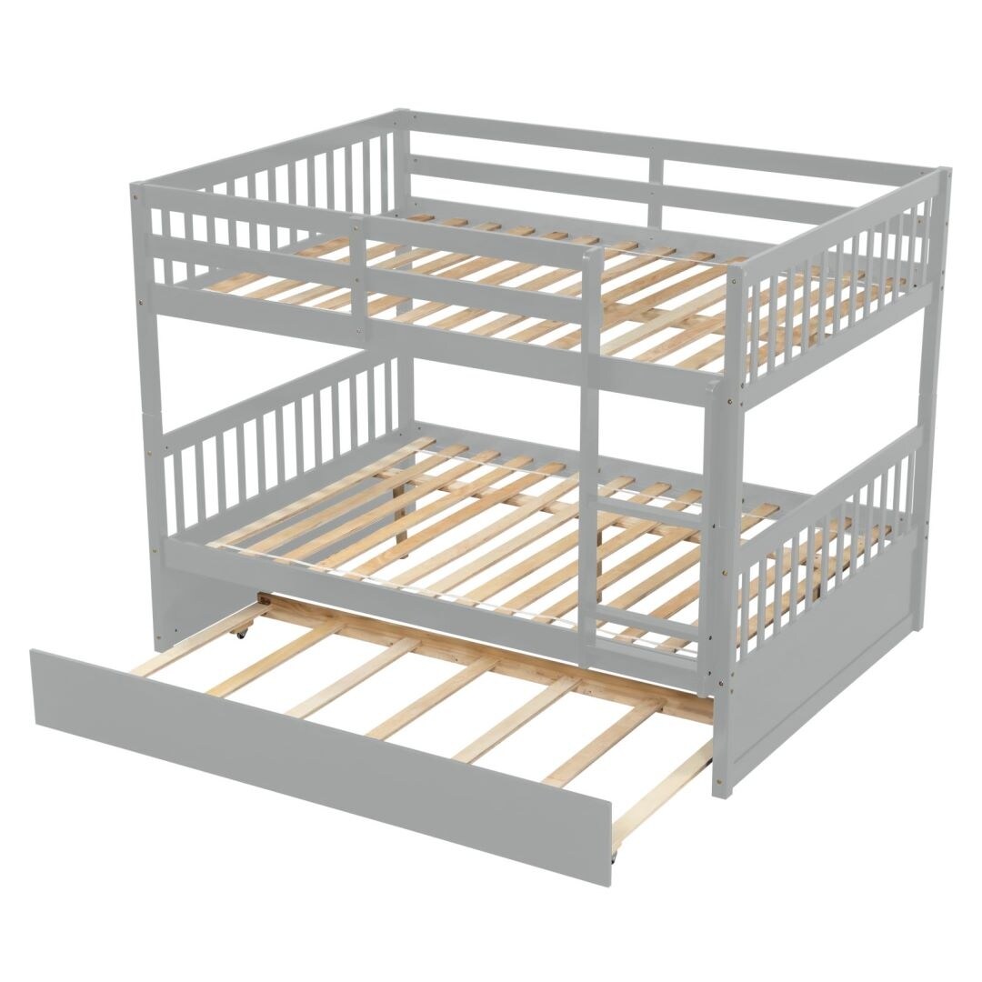 Full Over Full Bunk Beds with Trundle Convertible into 2 Beds Safety