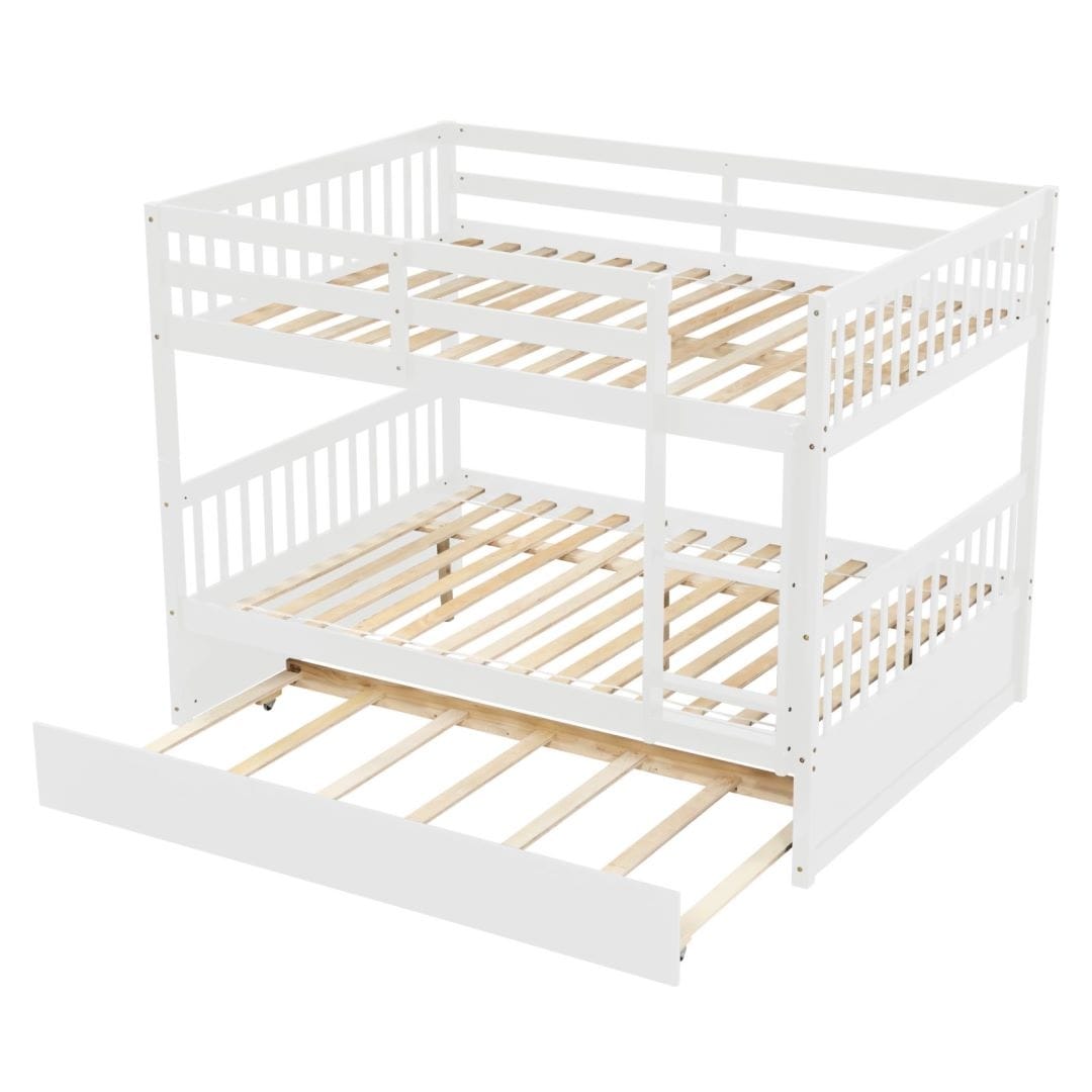 Full Over Full Bunk Beds with Trundle Convertible into 2 Beds Safety