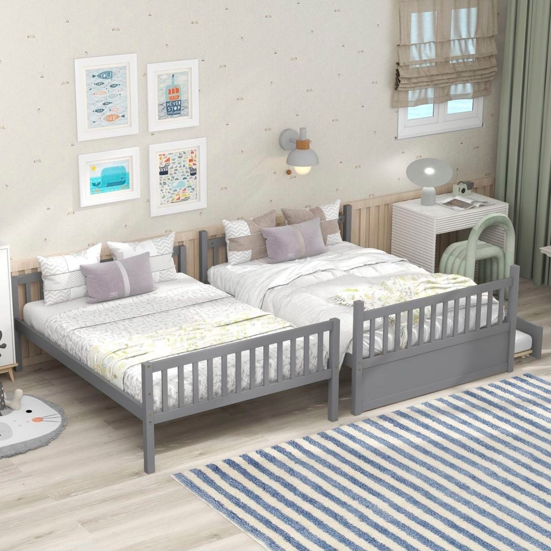 Full Over Full Bunk Beds with Trundle Convertible into 2 Beds Safety