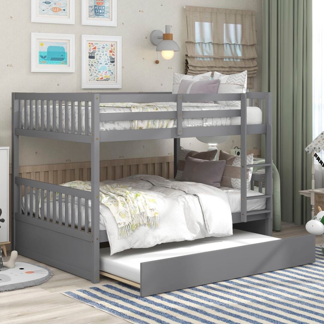 Full Over Full Bunk Beds with Trundle Convertible into 2 Beds Safety