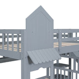 Full-Over-Full Castle Style Bunk Bed with Drawers, Shelves, Slide