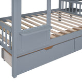 Full-Over-Full Castle Style Bunk Bed with Drawers, Shelves, Slide