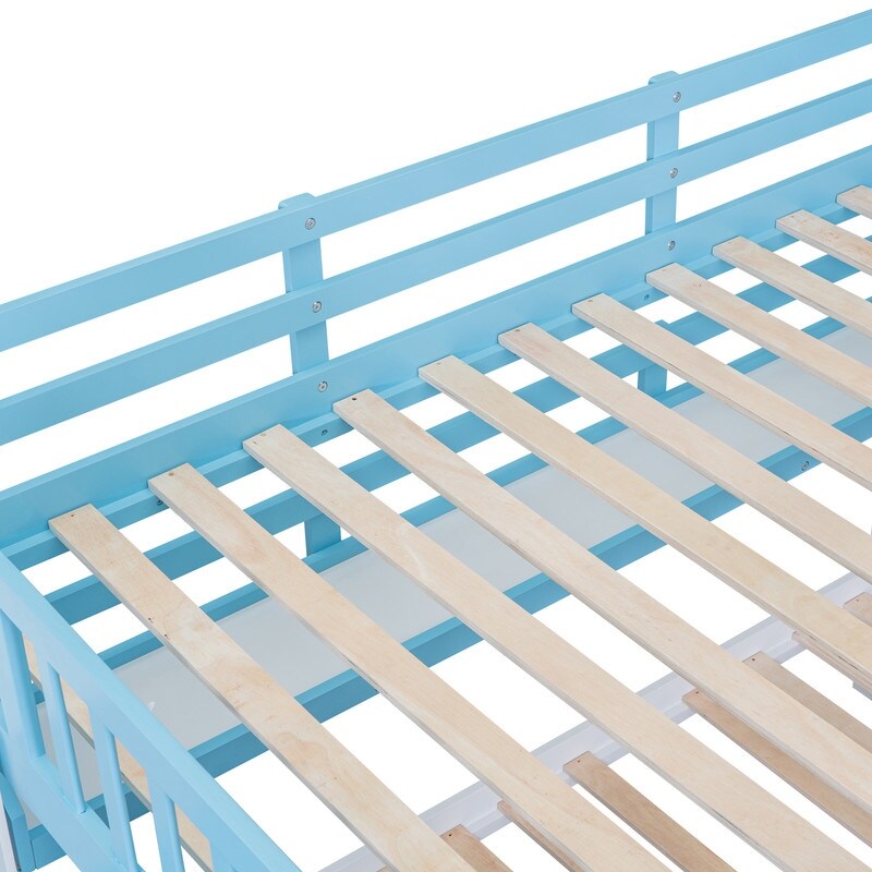 Full-Over-Full Castle Style Bunk Bed with Drawers, Shelves, Slide