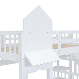 Full-Over-Full Castle Style Bunk Bed with Drawers, Shelves, Slide