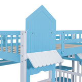 Full-Over-Full Castle Style Bunk Bed with Drawers, Shelves, Slide