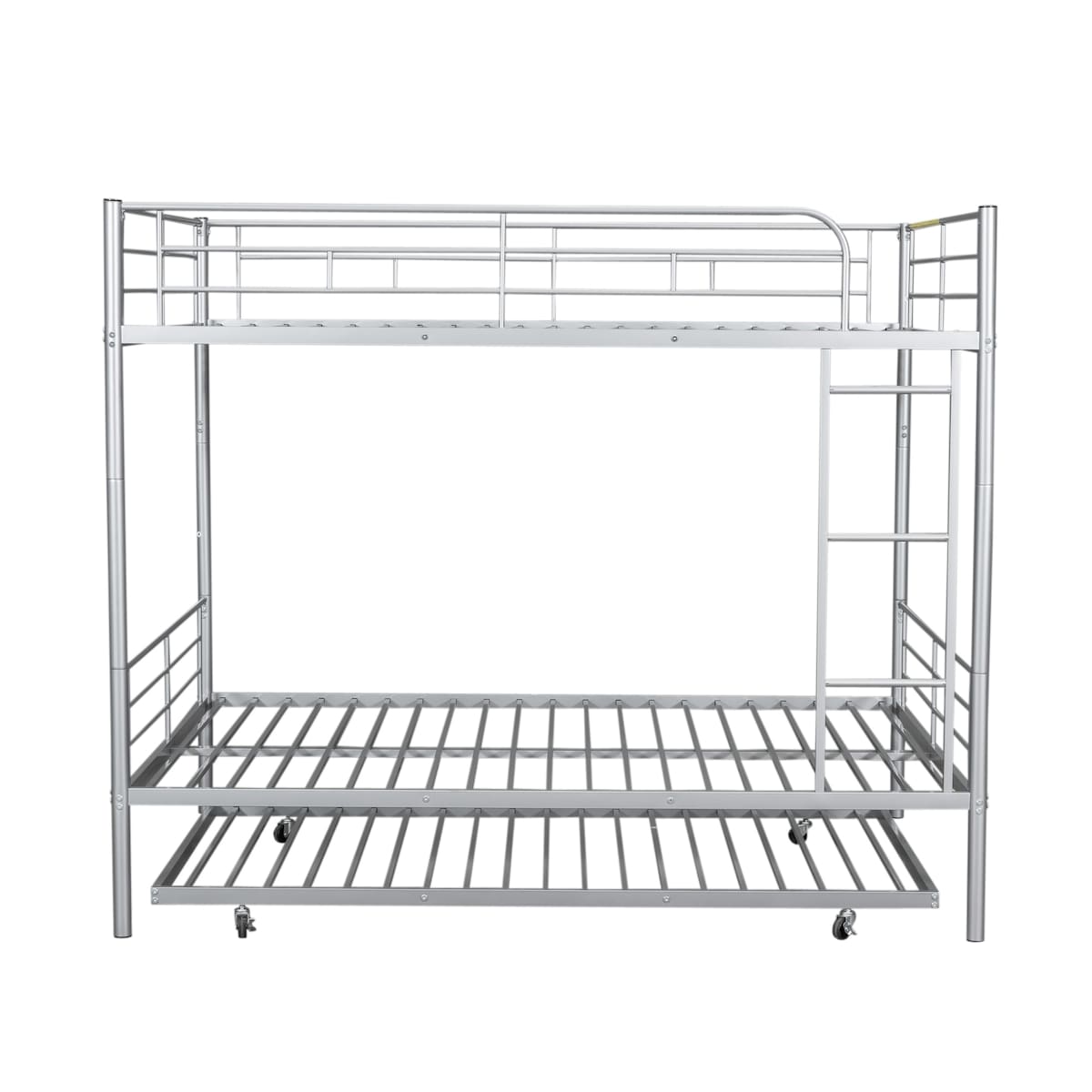 Full Over Full Metal Bunk Bed with Trundle, Safety Guardrails,Stylish Space-Saving Modern Metal Bunk Bed