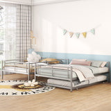 Full Over Full Metal Bunk Bed with Trundle, Safety Guardrails,Stylish Space-Saving Modern Metal Bunk Bed