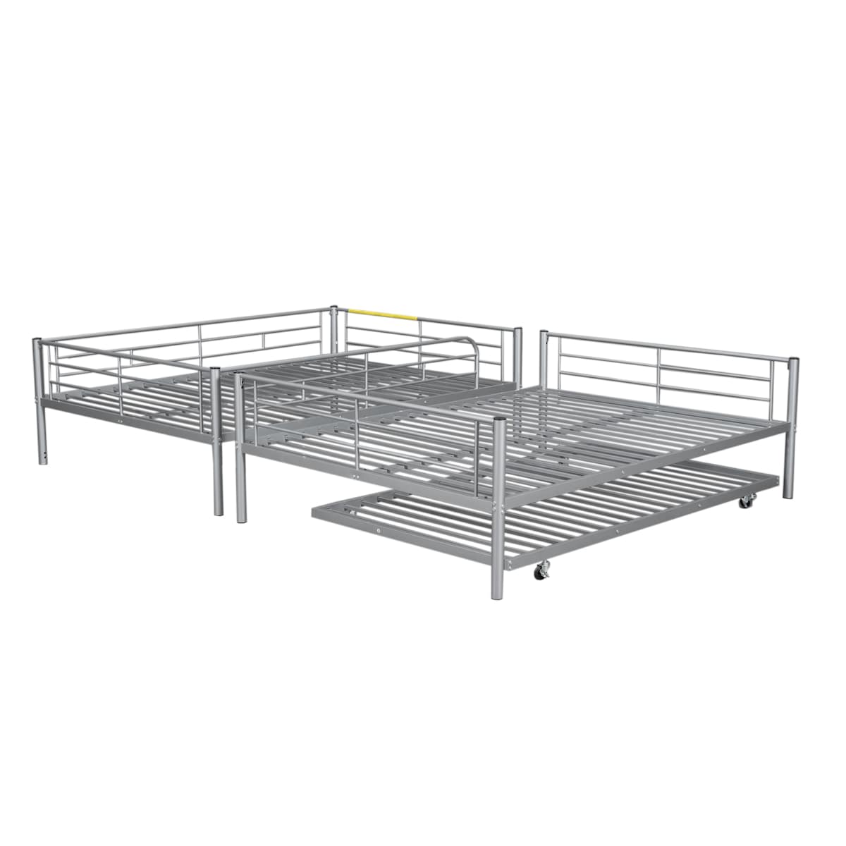 Full Over Full Metal Bunk Bed with Trundle, Safety Guardrails,Stylish Space-Saving Modern Metal Bunk Bed