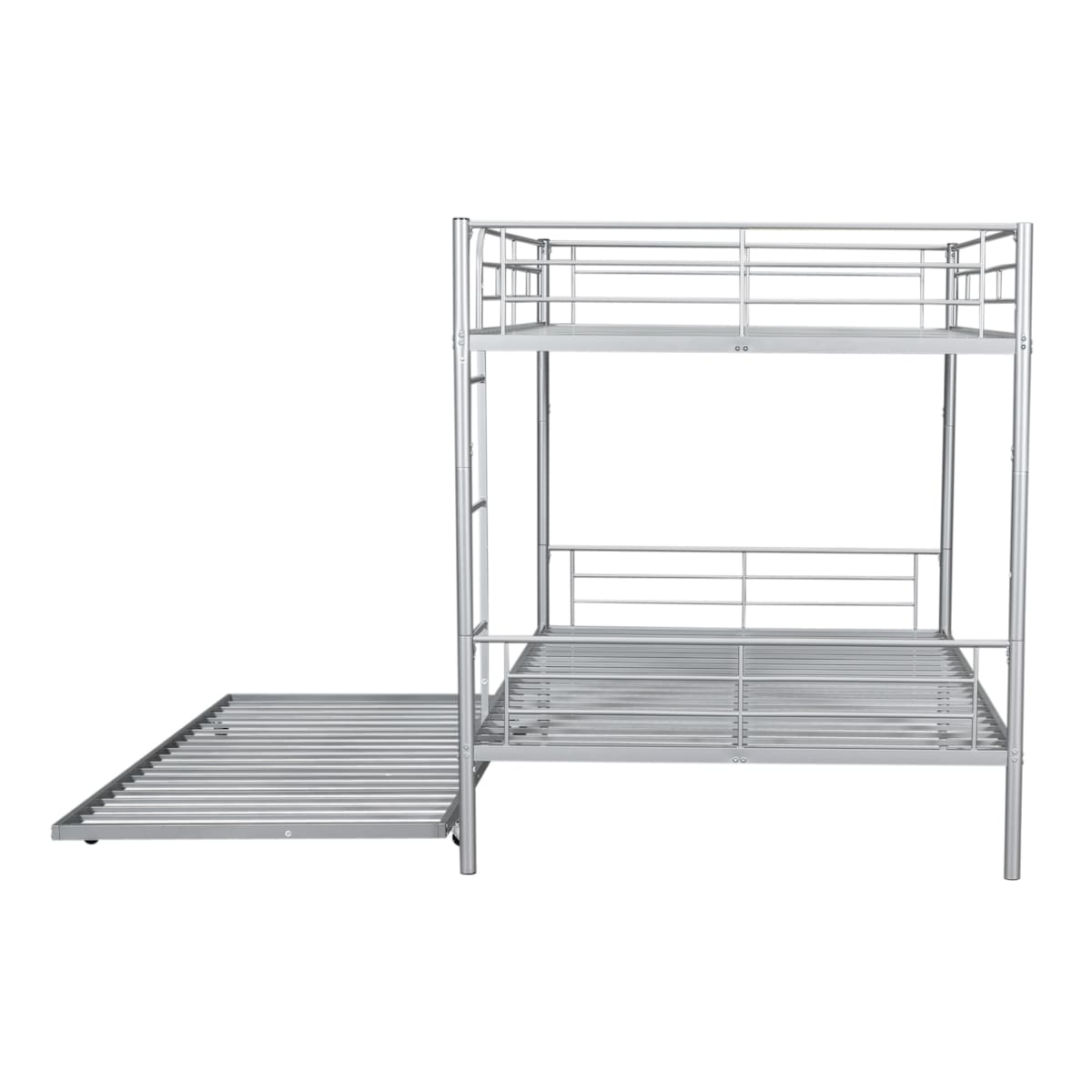 Full Over Full Metal Bunk Bed with Trundle, Safety Guardrails,Stylish Space-Saving Modern Metal Bunk Bed