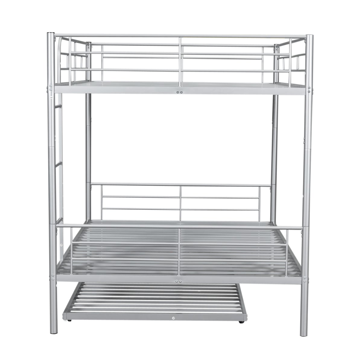Full Over Full Metal Bunk Bed with Trundle, Safety Guardrails,Stylish Space-Saving Modern Metal Bunk Bed