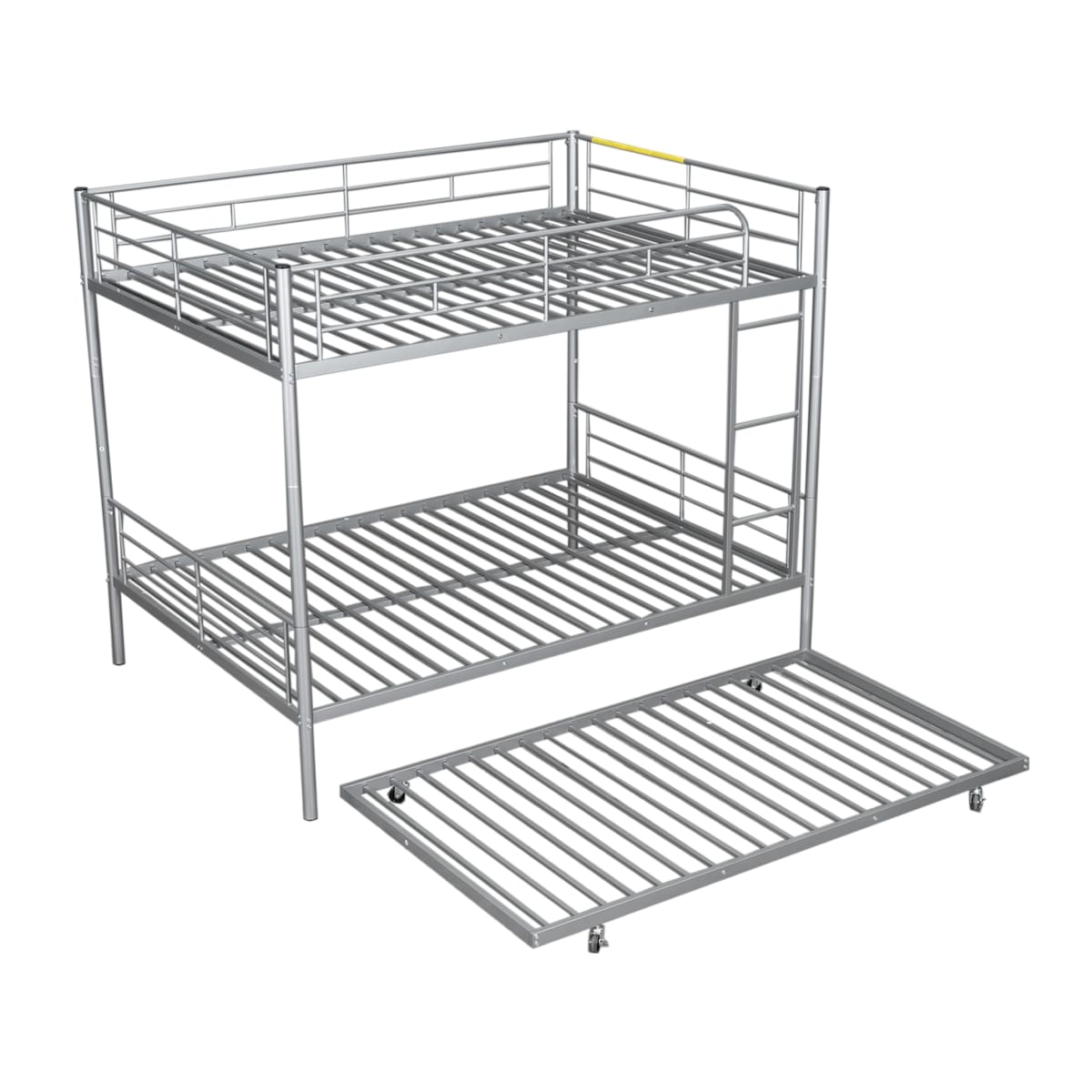 Full Over Full Metal Bunk Bed with Trundle, Safety Guardrails,Stylish Space-Saving Modern Metal Bunk Bed