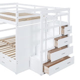 Full Over Full Wooden Bunk Bed with Twin Size Trundle and Staircase