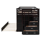Full Over Full Wooden Bunk Bed with Twin Size Trundle and Staircase