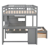 Full Over Twin Bunk Bed with Desk, Drawers and Shelves