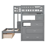 Full Over Twin Bunk Bed with Desk, Drawers and Shelves