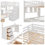 Full Over Twin Bunk Bed with Desk, Drawers and Shelves