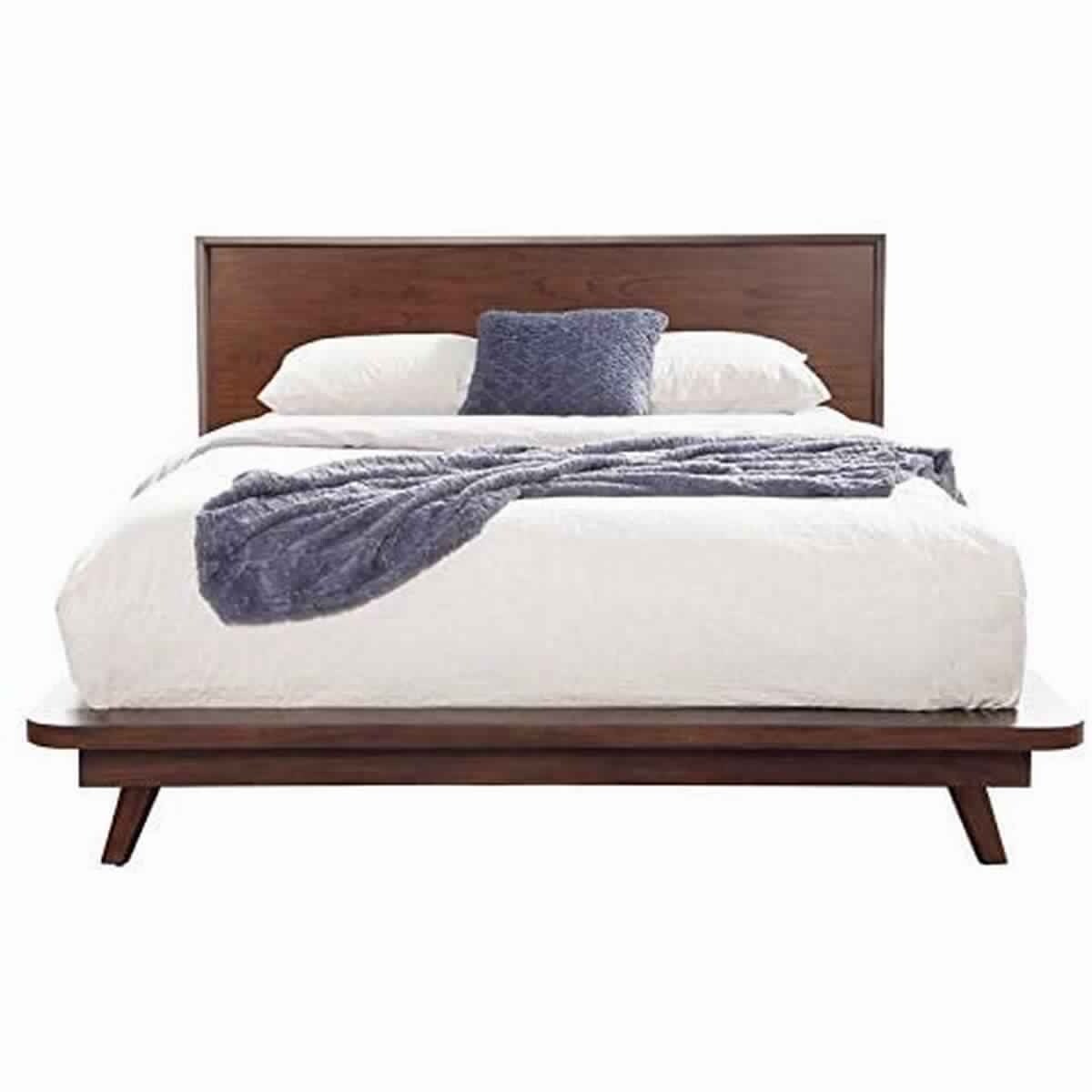 Full Platform Bed with Angled Legs and Grain Details, Dark Brown