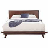 Full Platform Bed with Angled Legs and Grain Details, Dark Brown