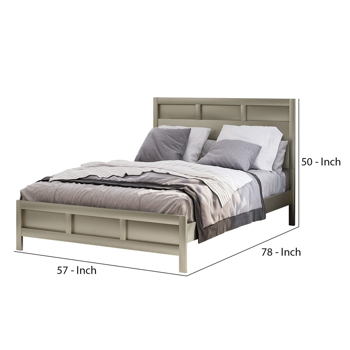 Full Platform Bed with Panel Headboard and Footboard, Silver