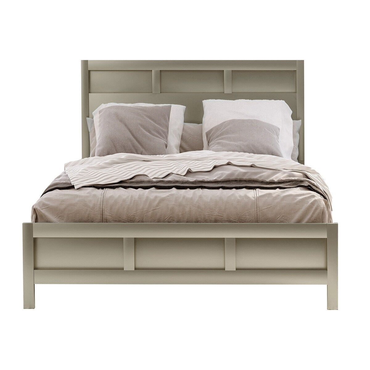 Full Platform Bed with Panel Headboard and Footboard, Silver