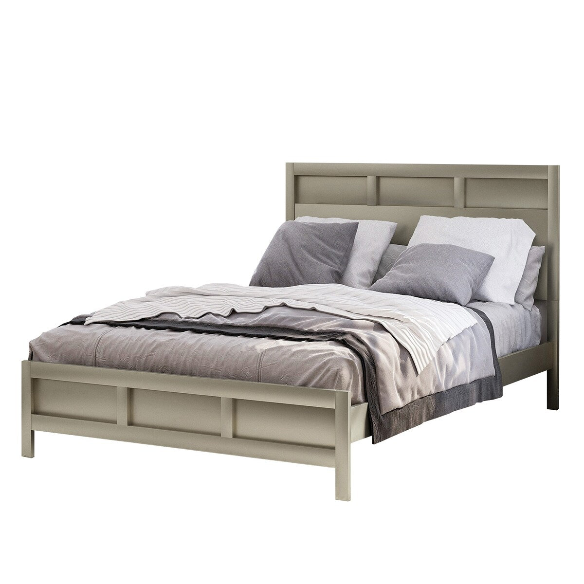 Full Platform Bed with Panel Headboard and Footboard, Silver