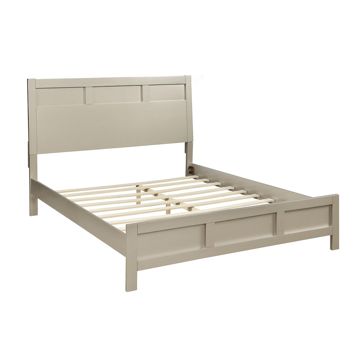 Full Platform Bed with Panel Headboard and Footboard, Silver