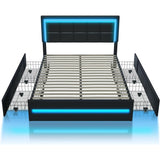 XINMICS Full/Queen Bed Frame with RGB LED Lights and 4 Storage Drawers