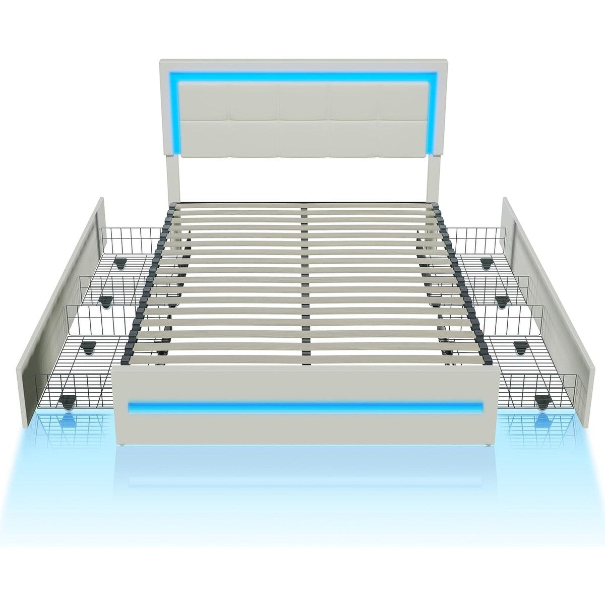 XINMICS Full/Queen Bed Frame with RGB LED Lights and 4 Storage Drawers