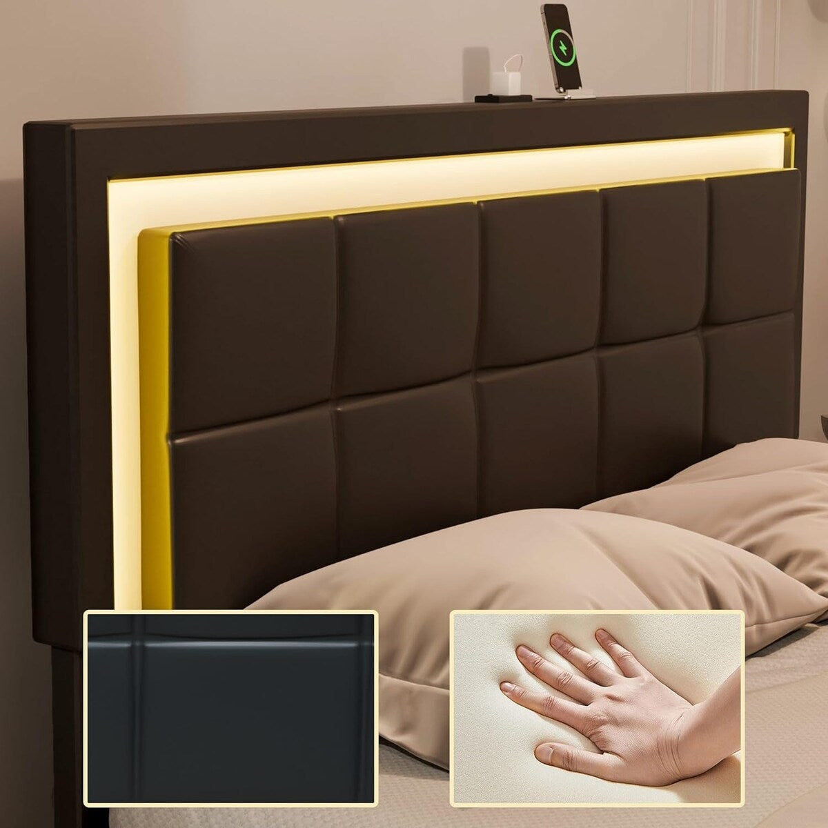 XINMICS Full/Queen Bed Frame with RGB LED Lights and 4 Storage Drawers