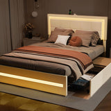 XINMICS Full/Queen Bed Frame with RGB LED Lights and 4 Storage Drawers